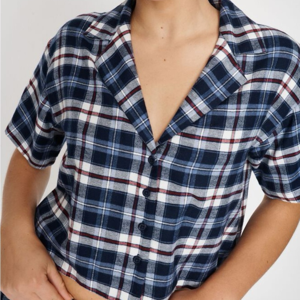 Plaid Button-Up Women Top